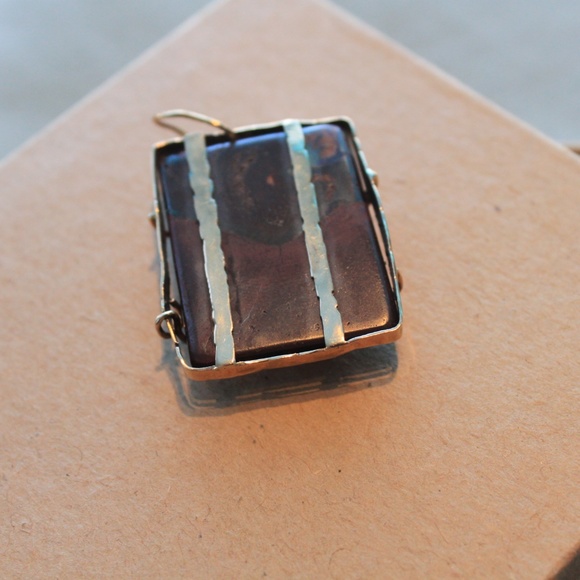 Rectangular Agate Pendant with Silver Tone Frame - Picture 2 of 2